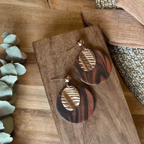 Dark wood marble imitation clay dangles