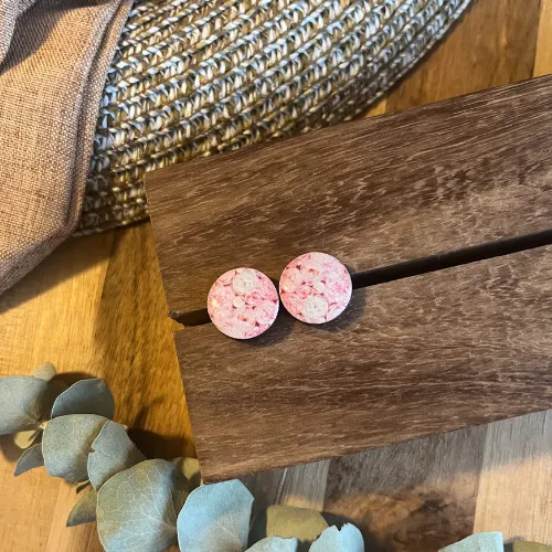 Pink roses Wooden Stud